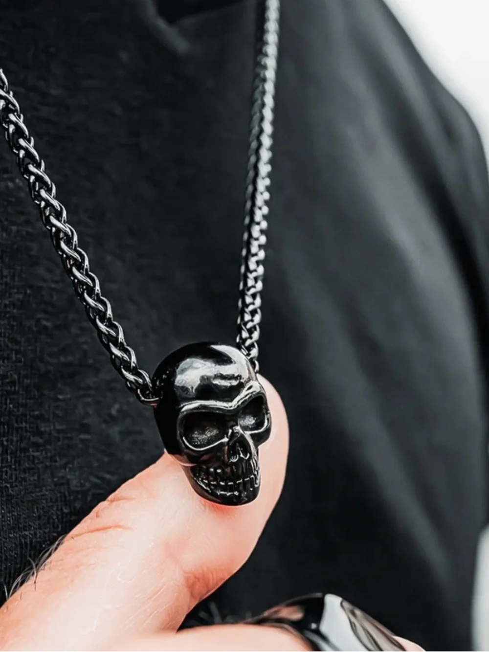 SkeletonHD Titan Skull Pendant Chain Matte Black Stainless Steel Necklace